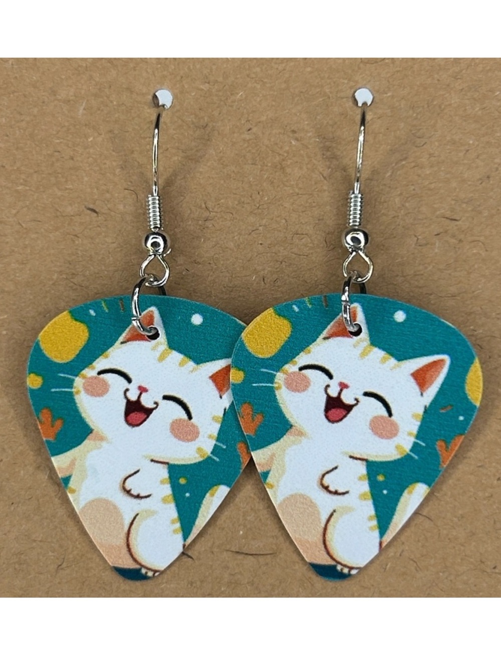 Custom Cat Guitar Pick Earrings Print On Both Sides Fashion Jewelry